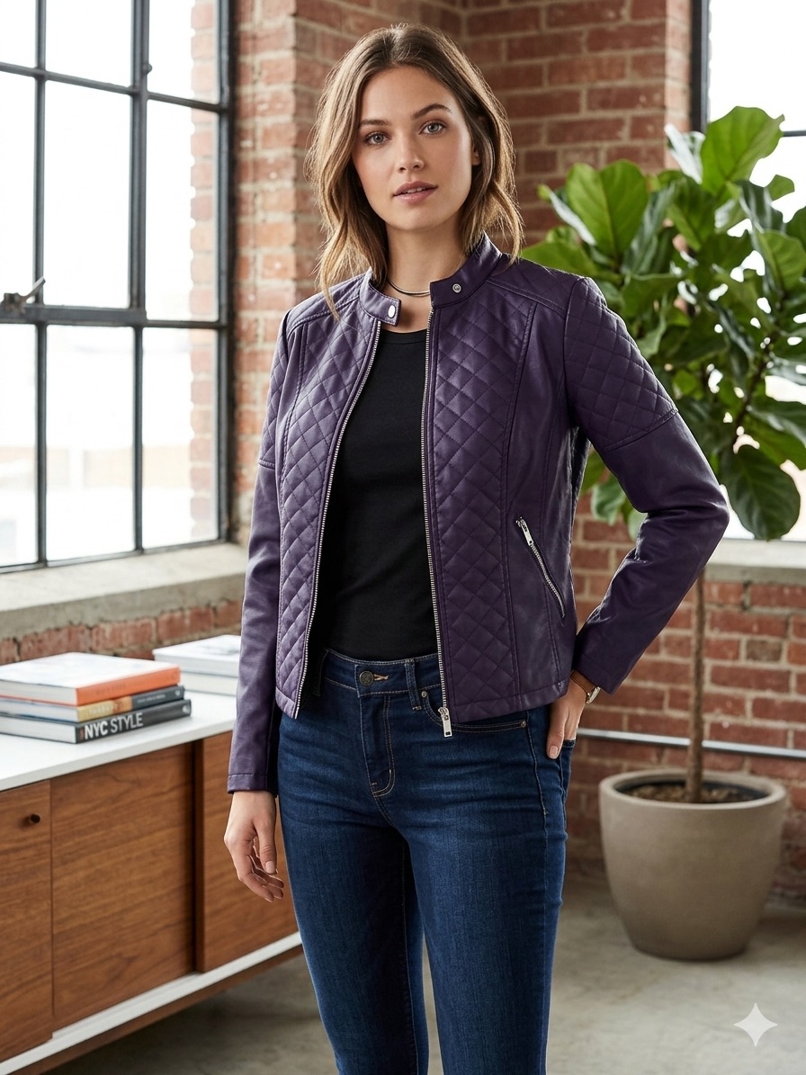 New York & Company Purple Faux Leather Moto Jacket Size S Nwt